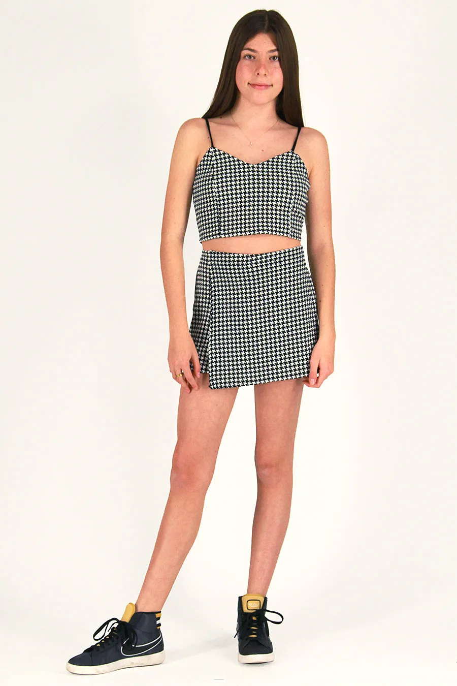 Adjustable Cami Top - Stretchy Black and White Houndstooth