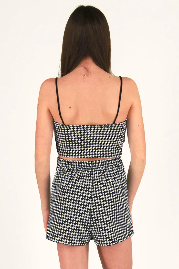 Adjustable Cami Top - Stretchy Black and White Houndstooth