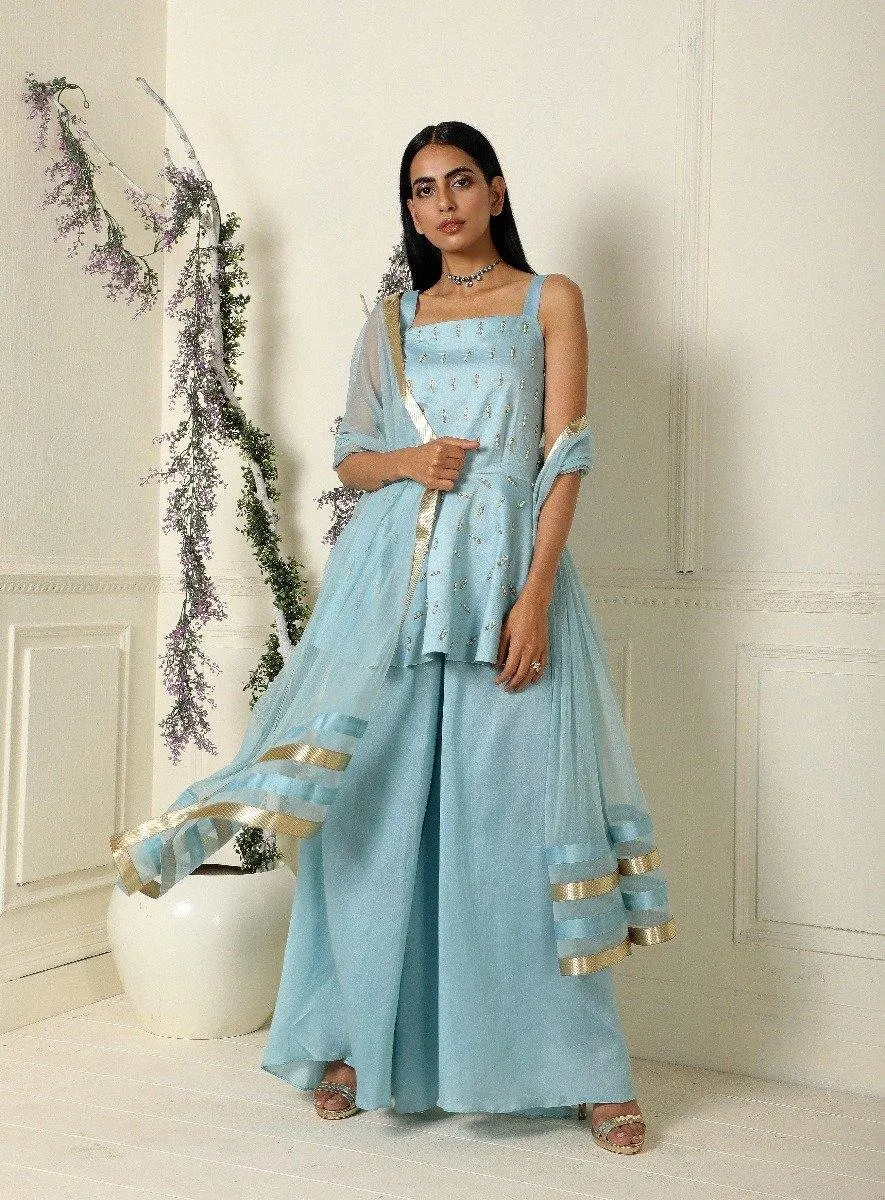 Ash Blue Tunic Palazzo Set of 3