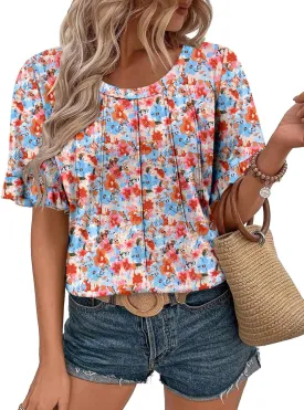 BETTE BOUTIK Womens Short Sleeve Summer Tops Pleated Tunic Tops Shirt S-3XL