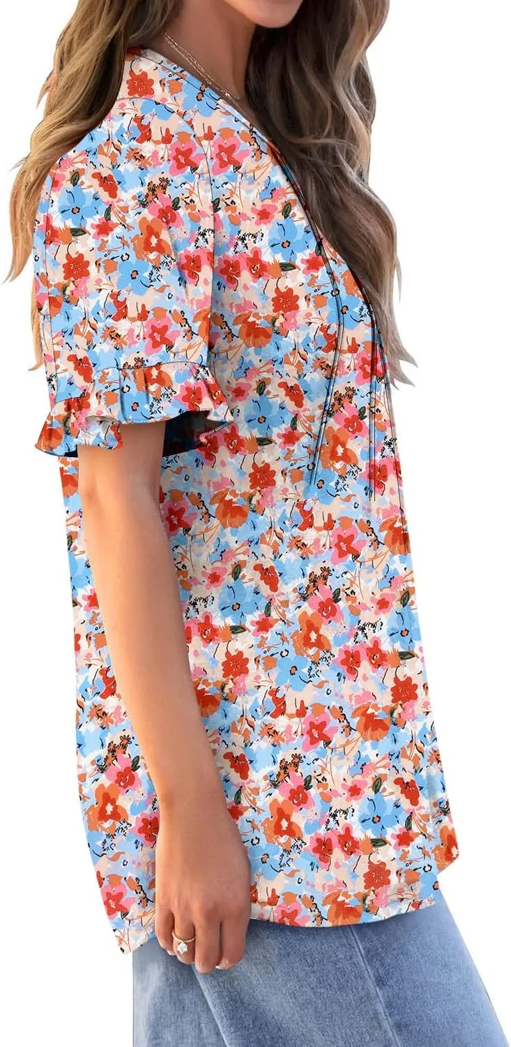 BETTE BOUTIK Womens Short Sleeve Summer Tops Pleated Tunic Tops Shirt S-3XL