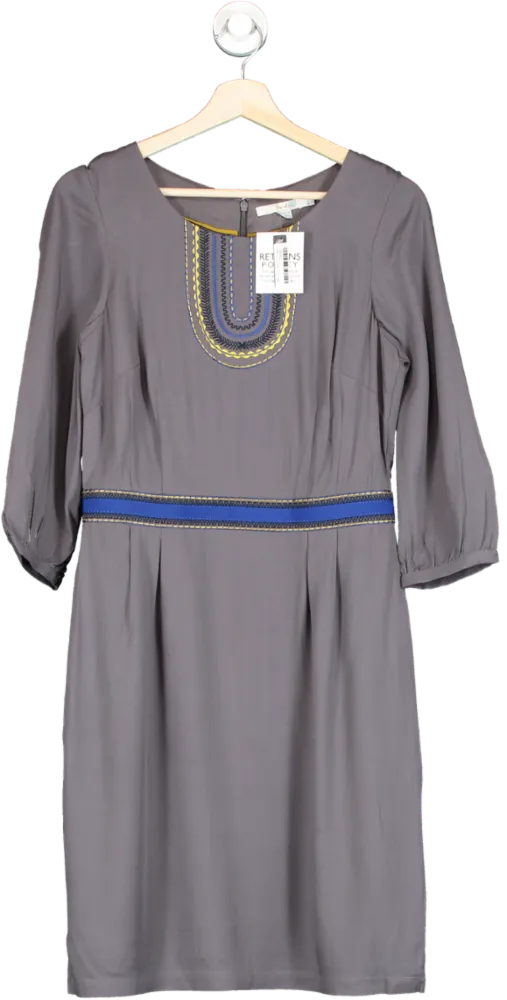 Boden Pewter Carla Embroidered detail Tunic Dress UK 10 L