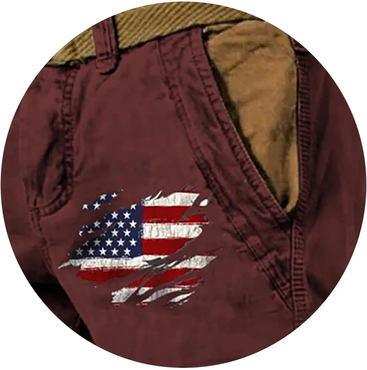 Cargo Shorts for Men Classic American Flag Printed Shorts Washed Distressed Jogging Hiking Pant with Multiple Pockets