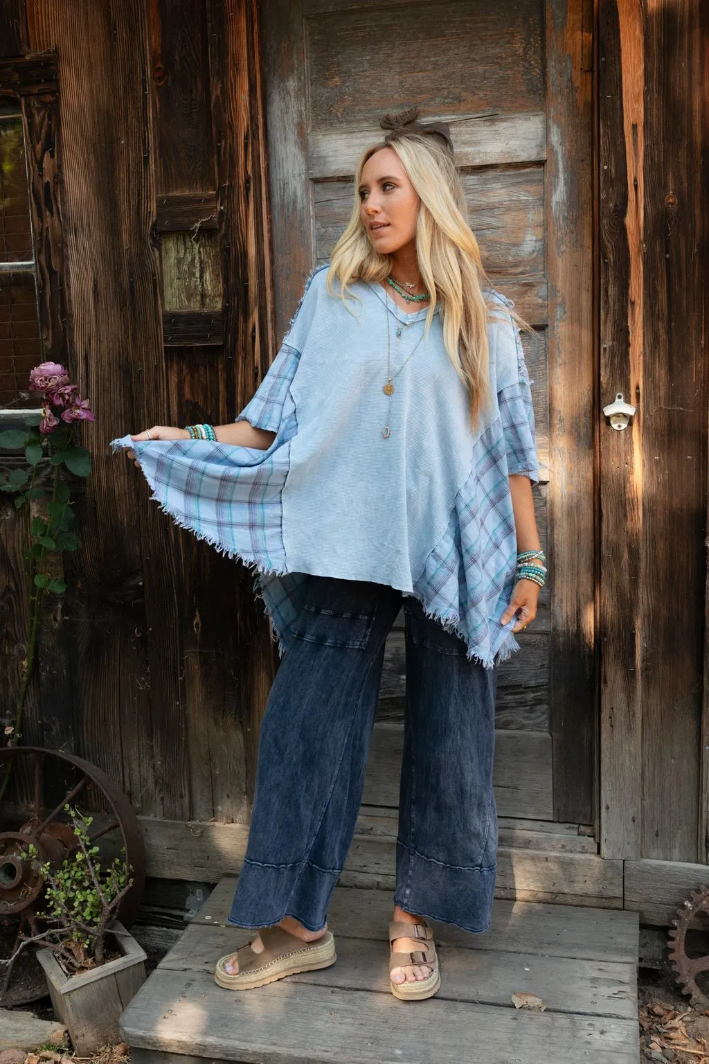 Cherished Heart Plaid Tunic - Blue
