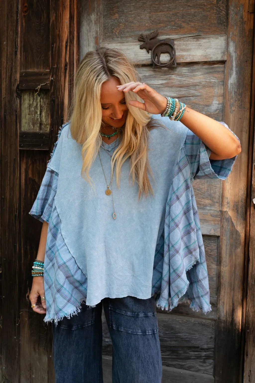 Cherished Heart Plaid Tunic - Blue