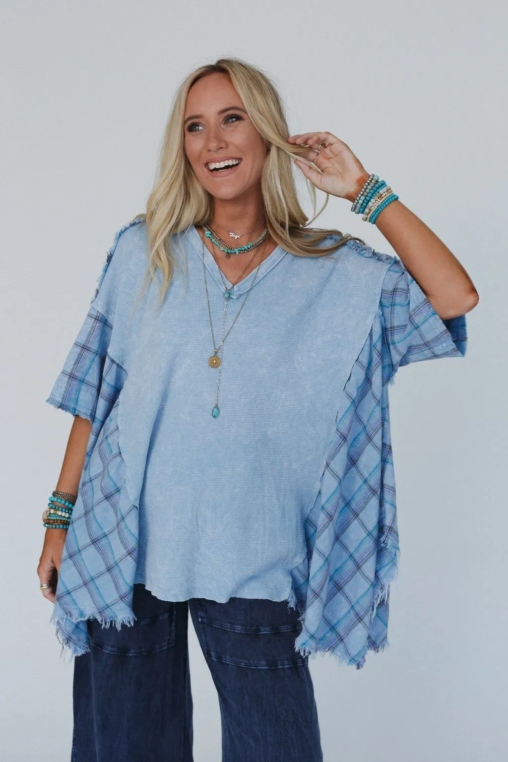 Cherished Heart Plaid Tunic - Blue