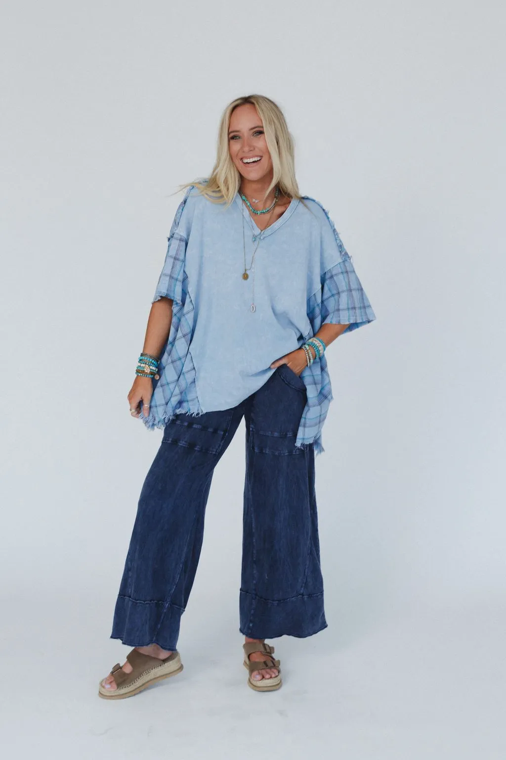 Cherished Heart Plaid Tunic - Blue