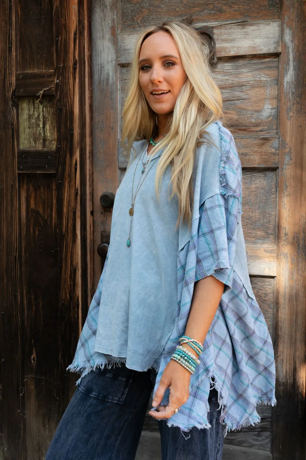 Cherished Heart Plaid Tunic - Blue