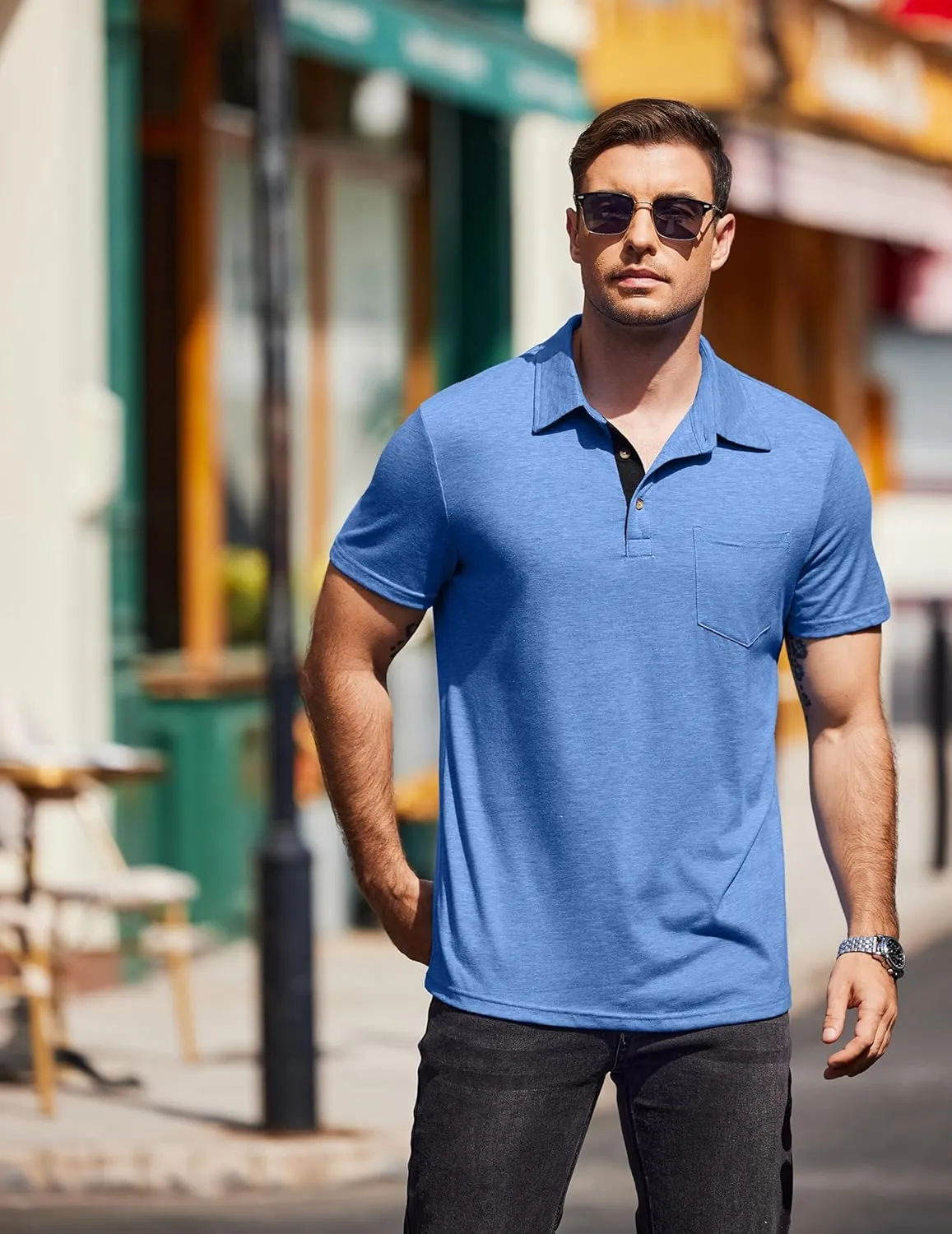 COOFANDY Men Short Sleeve Polo Shirt Casual Summer Collar Shirts Dress Button Polo T Shirt Classic Golf Shirts