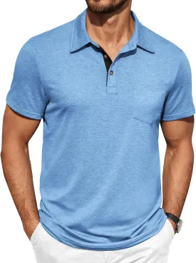 COOFANDY Men Short Sleeve Polo Shirt Casual Summer Collar Shirts Dress Button Polo T Shirt Classic Golf Shirts