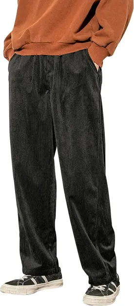 Gihuo Mens Corduroy Pants Elastic Waist Sweatpants Vintage Cargo Sweatpants Loose Wide Leg Pants Hip Pop Streetwear