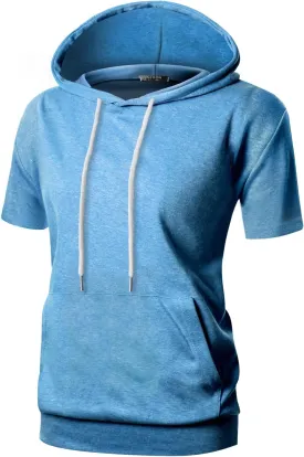 GIVON Women's Comfortable Short Sleeve Hoodie Pullover Hooded Sweatshirt with Kangaroo Pocket