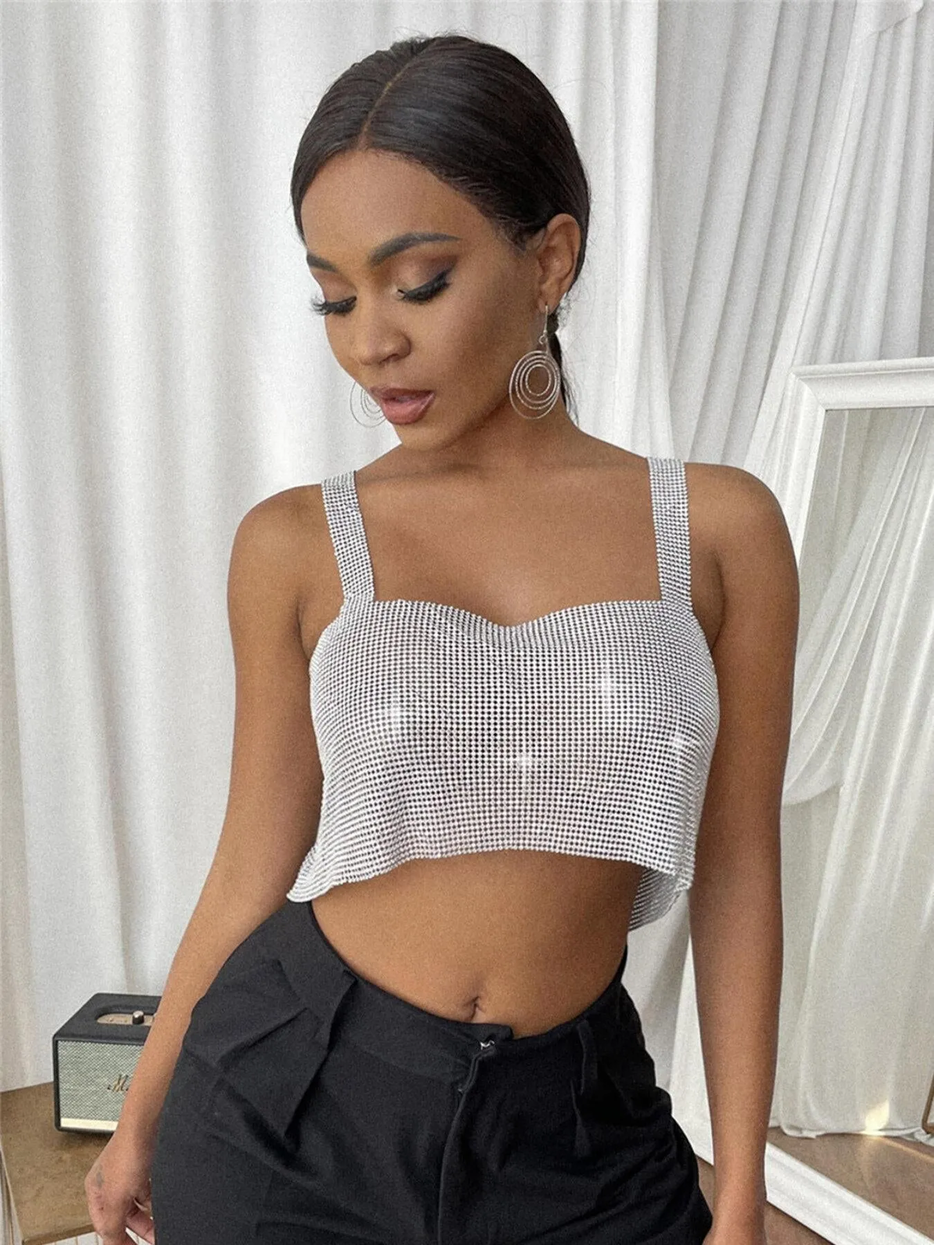 Glitter Chain Linked Crop Cami Top