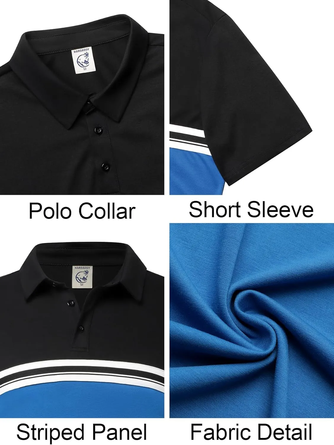 Hardaddy Men's Striped Polo Shirt Short Sleeve Casual Color Block Graphic Tee Collared Golf Shirts for Men