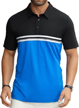 Hardaddy Men's Striped Polo Shirt Short Sleeve Casual Color Block Graphic Tee Collared Golf Shirts for Men
