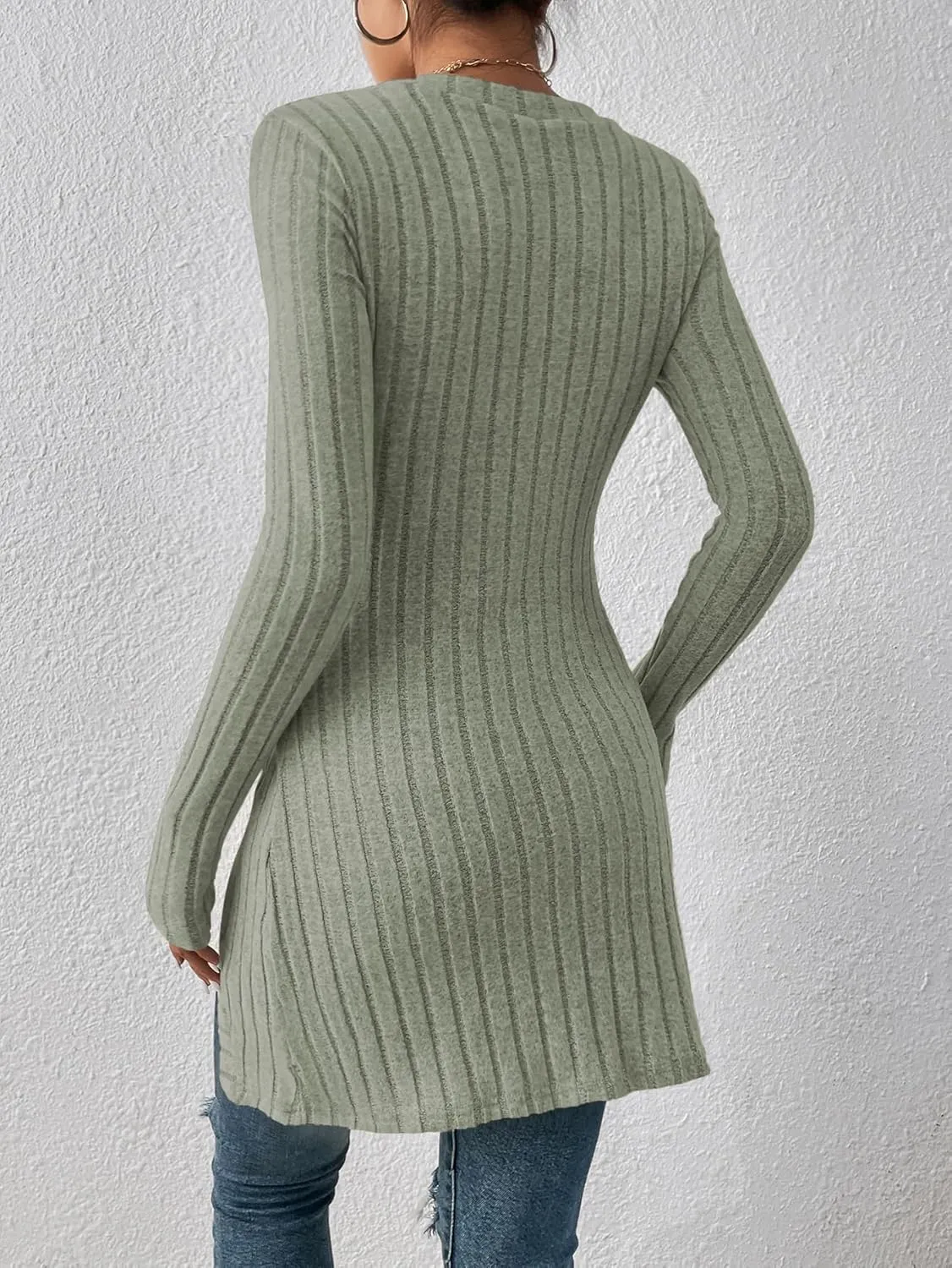 HBQ Womens Pullover Sweaters Tunic Tops to Wear With Leggings Square Neck Ribbed Knit Long Sleeve Shirts