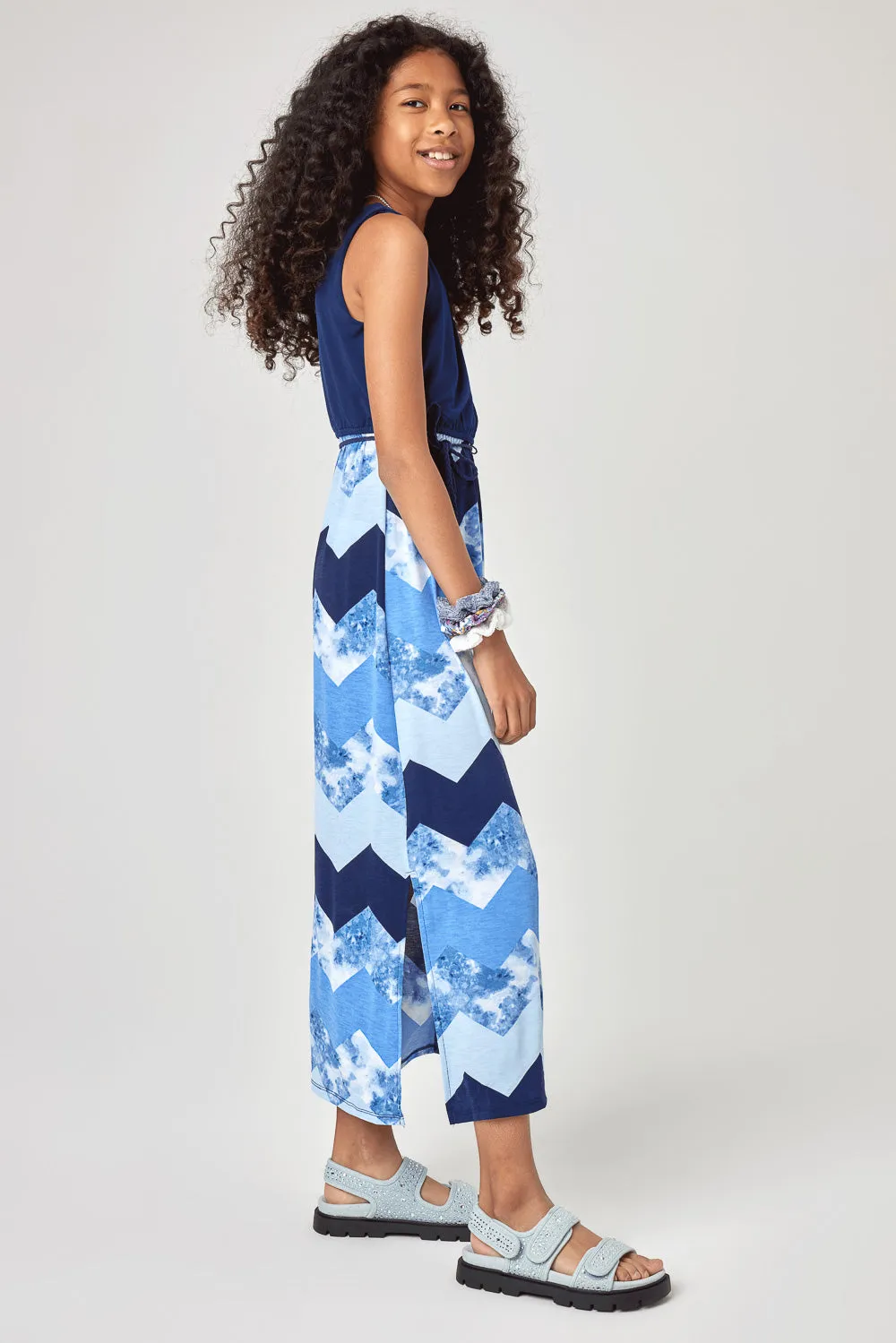 Kids Navy Zigzag Maxi Dress
