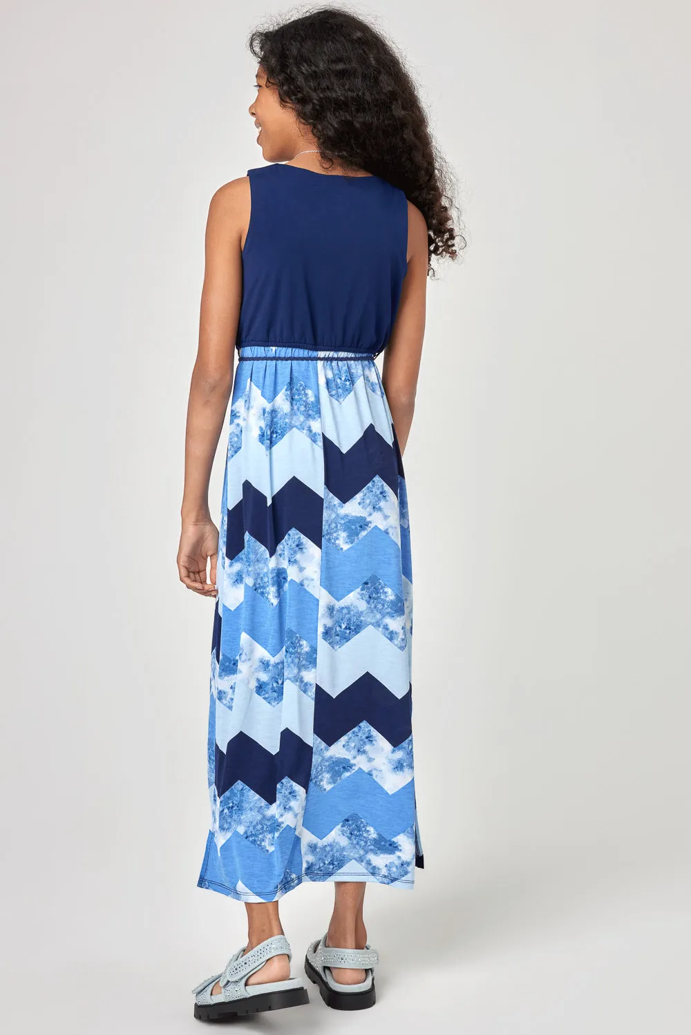 Kids Navy Zigzag Maxi Dress