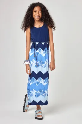 Kids Navy Zigzag Maxi Dress