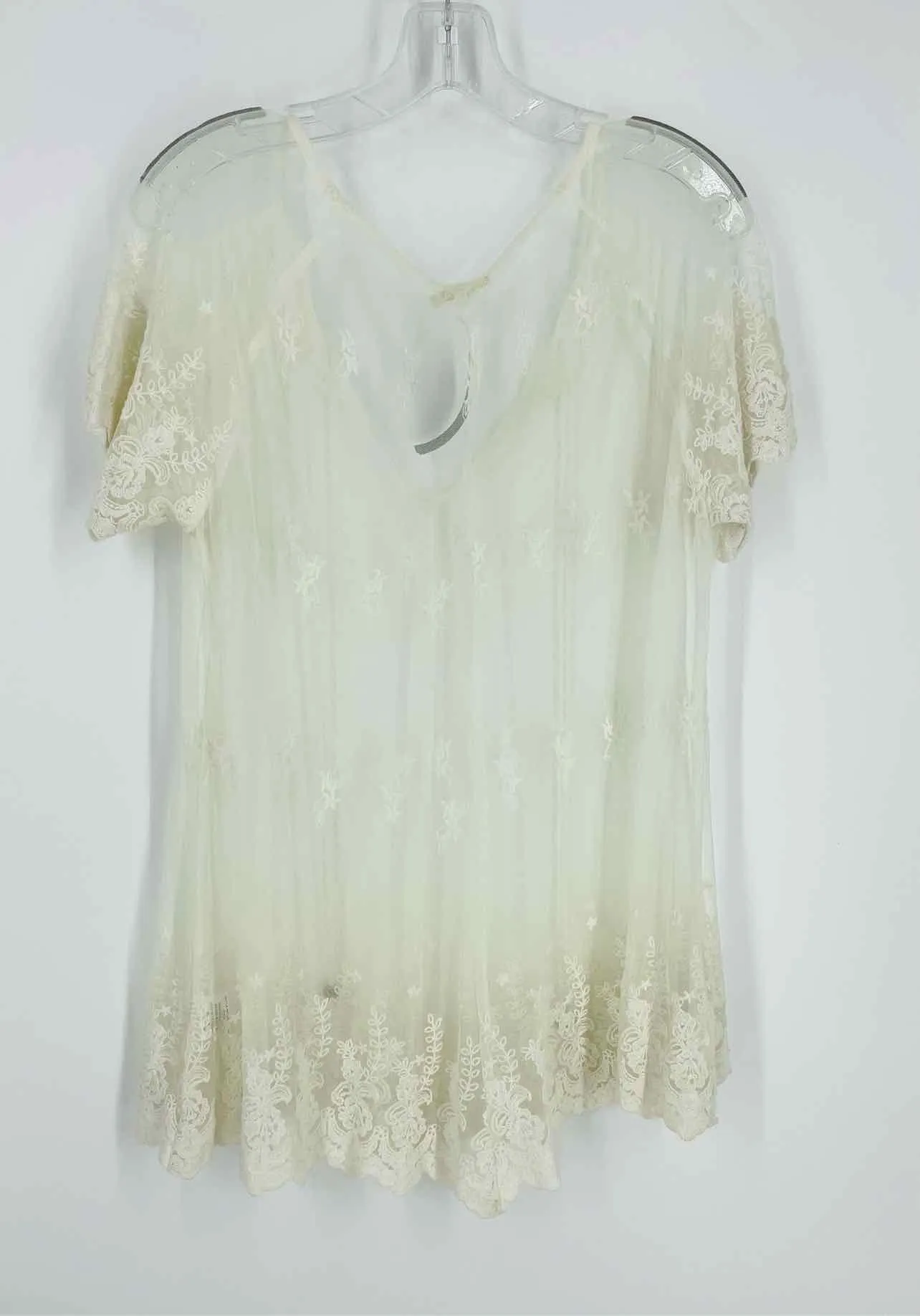 Kyla Seo Size M White Embroidered Sheer Designer Tunic