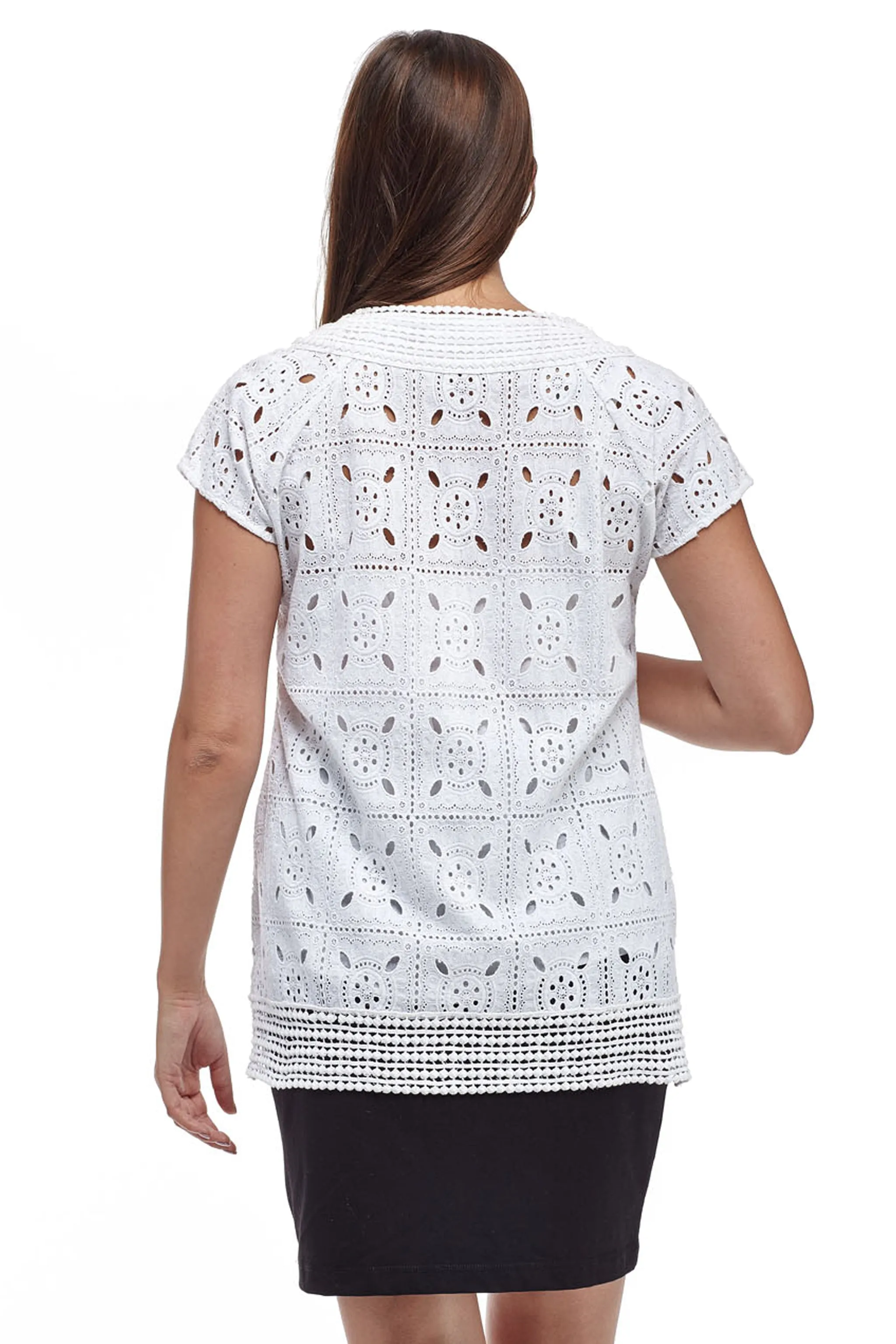 La Cera Cap Sleeve Medallion Lace Tunic