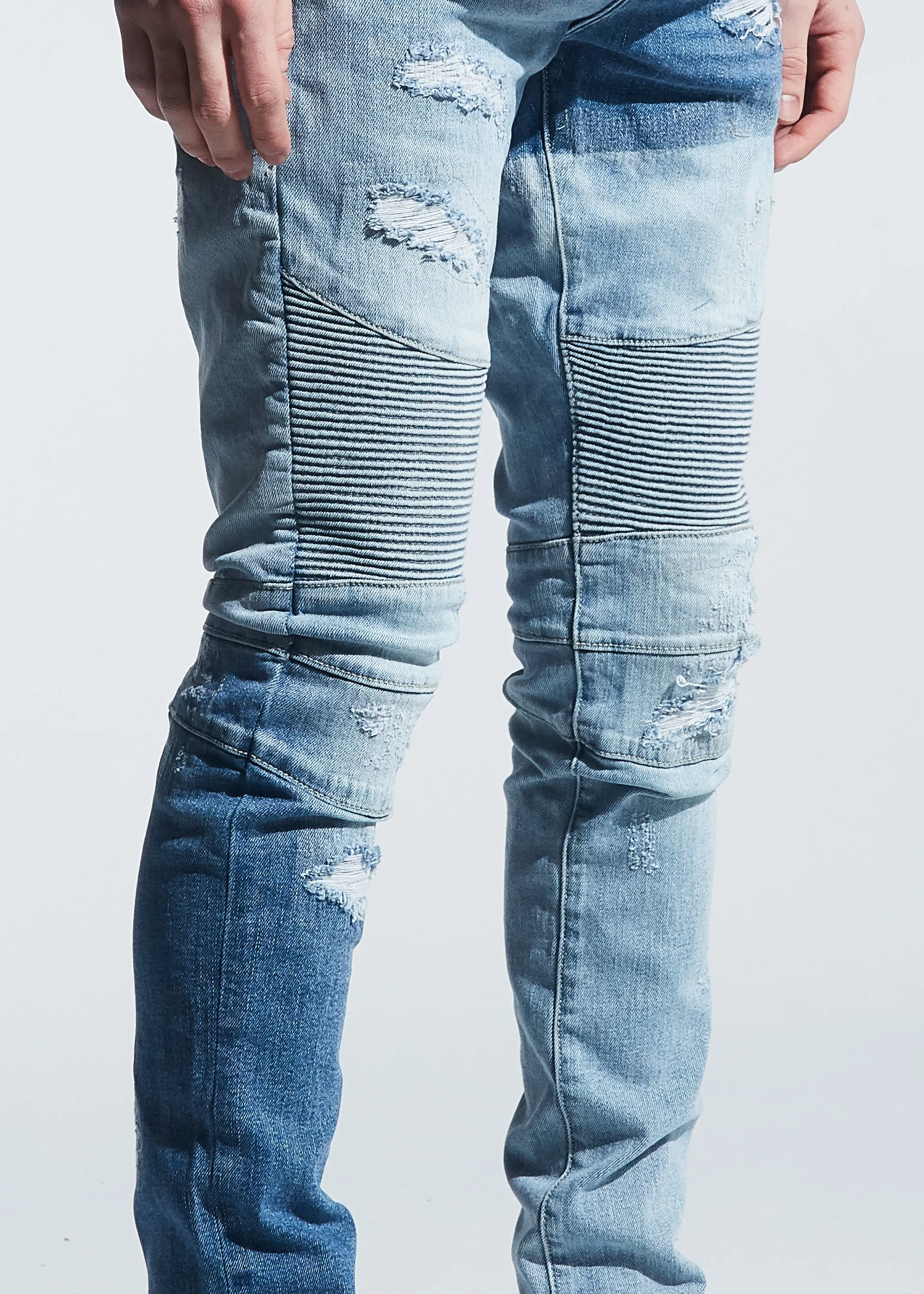 Langford Biker Denim (Patchwork Light Indigo)