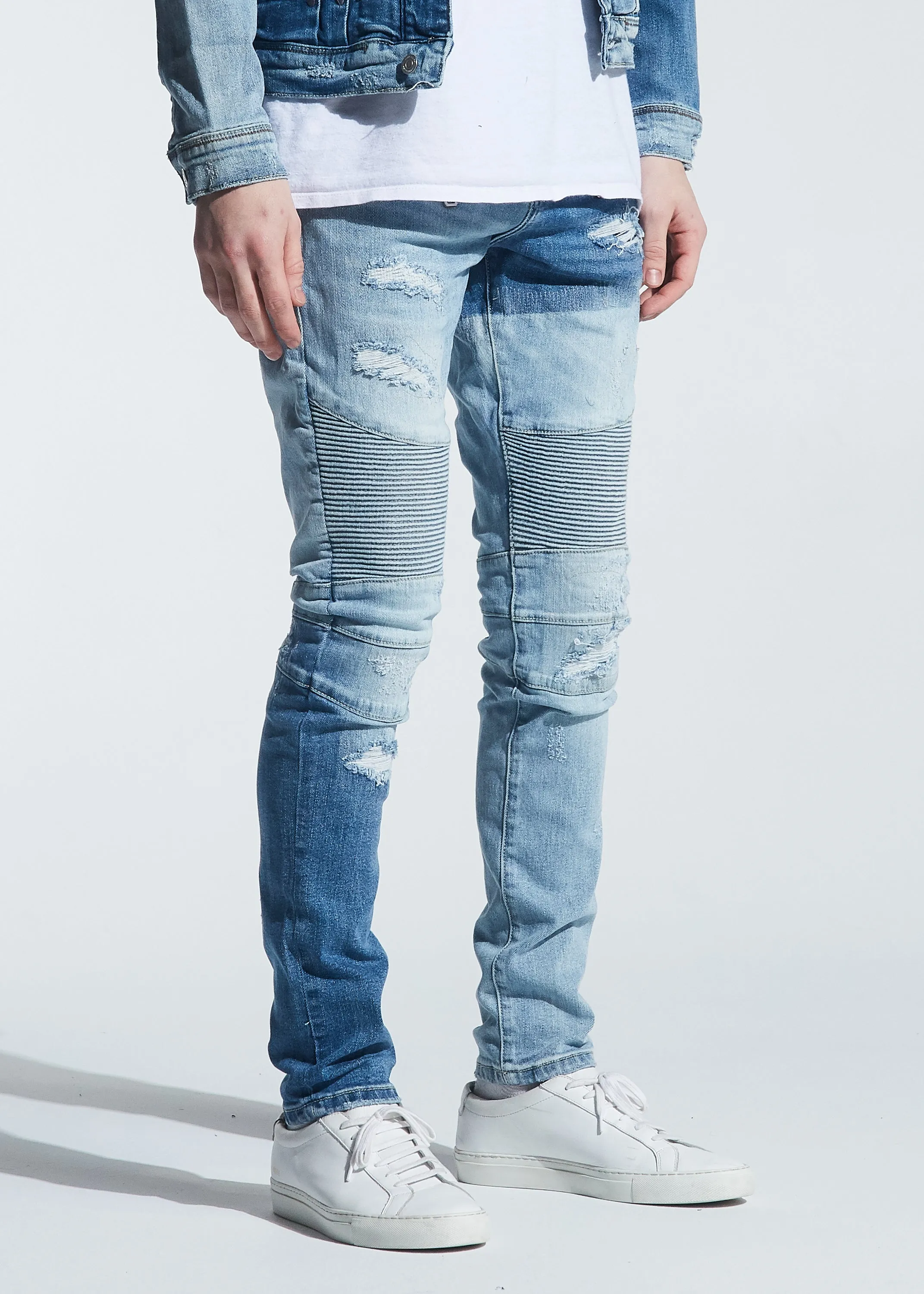 Langford Biker Denim (Patchwork Light Indigo)