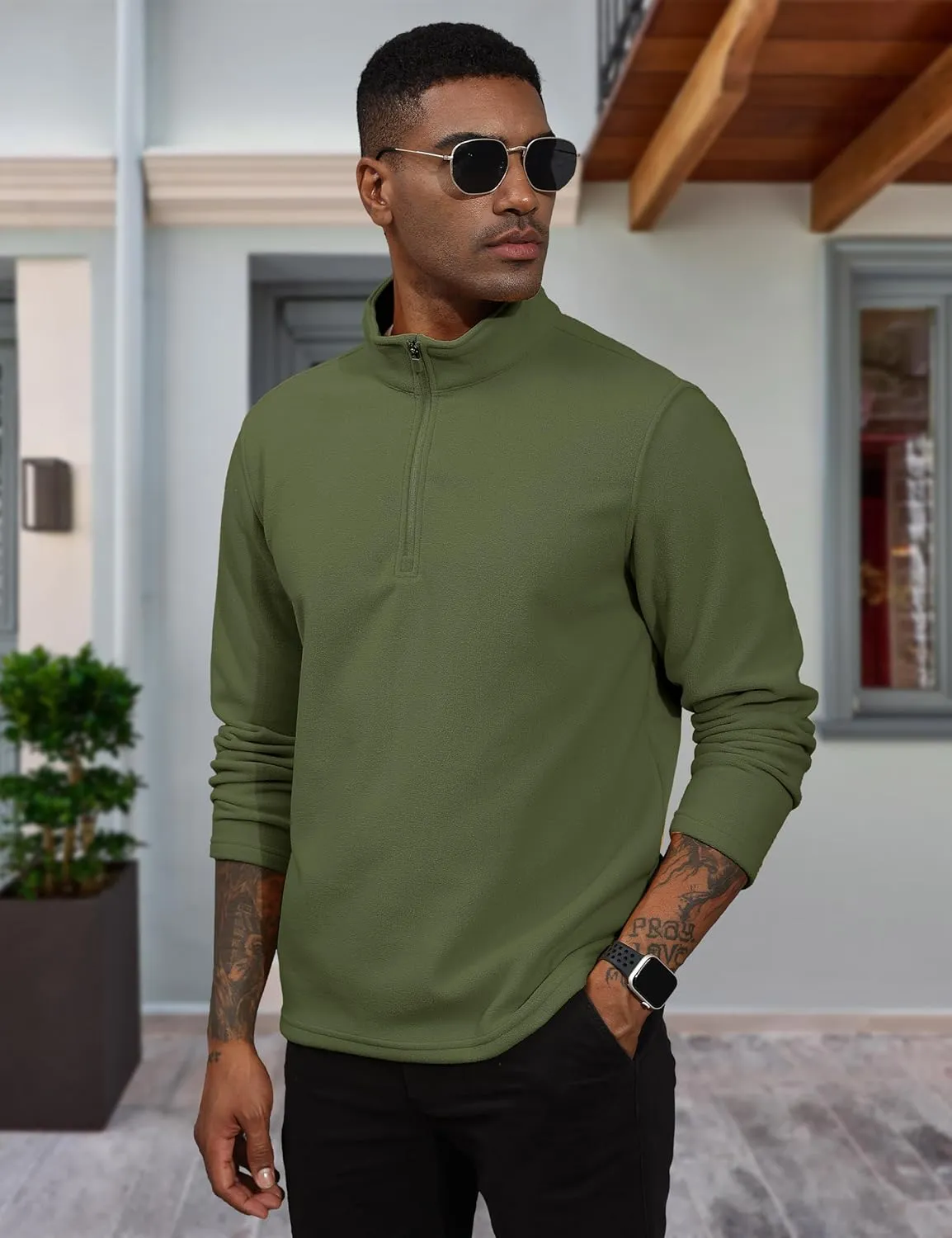 MAGCOMSEN Men's Quarter-Zip Pullover Polar Fleece Sweatshirt Stand Collar Long Sleeve Shirt for Men Thermal Winter Fall