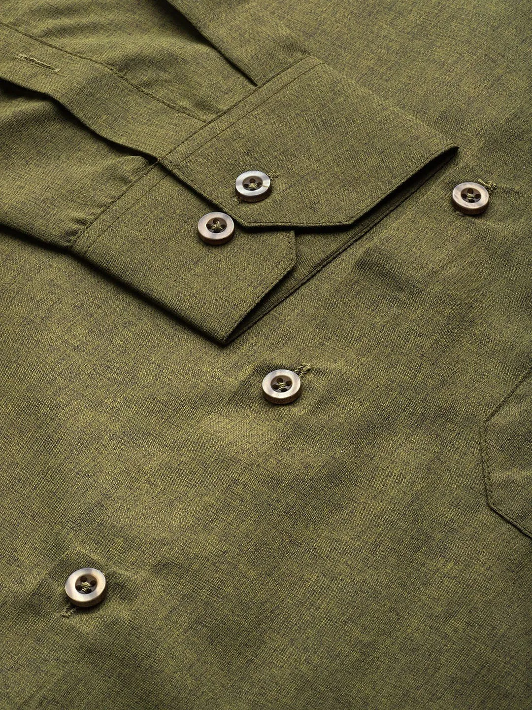 Men's Cotton Olive Green Casual Shirt