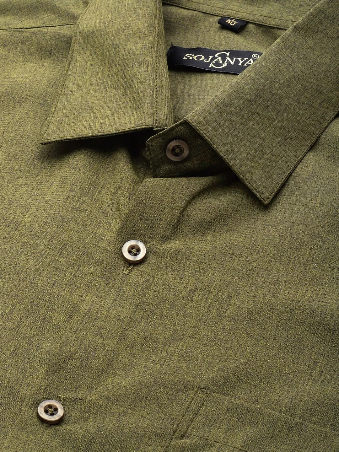 Men's Cotton Olive Green Casual Shirt