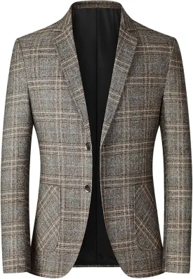 Mens Plaid Blazer Dinner Blazer Two Button Business Suit Jacket Casual Slim Fit Checkered Blazer for Men Wedding