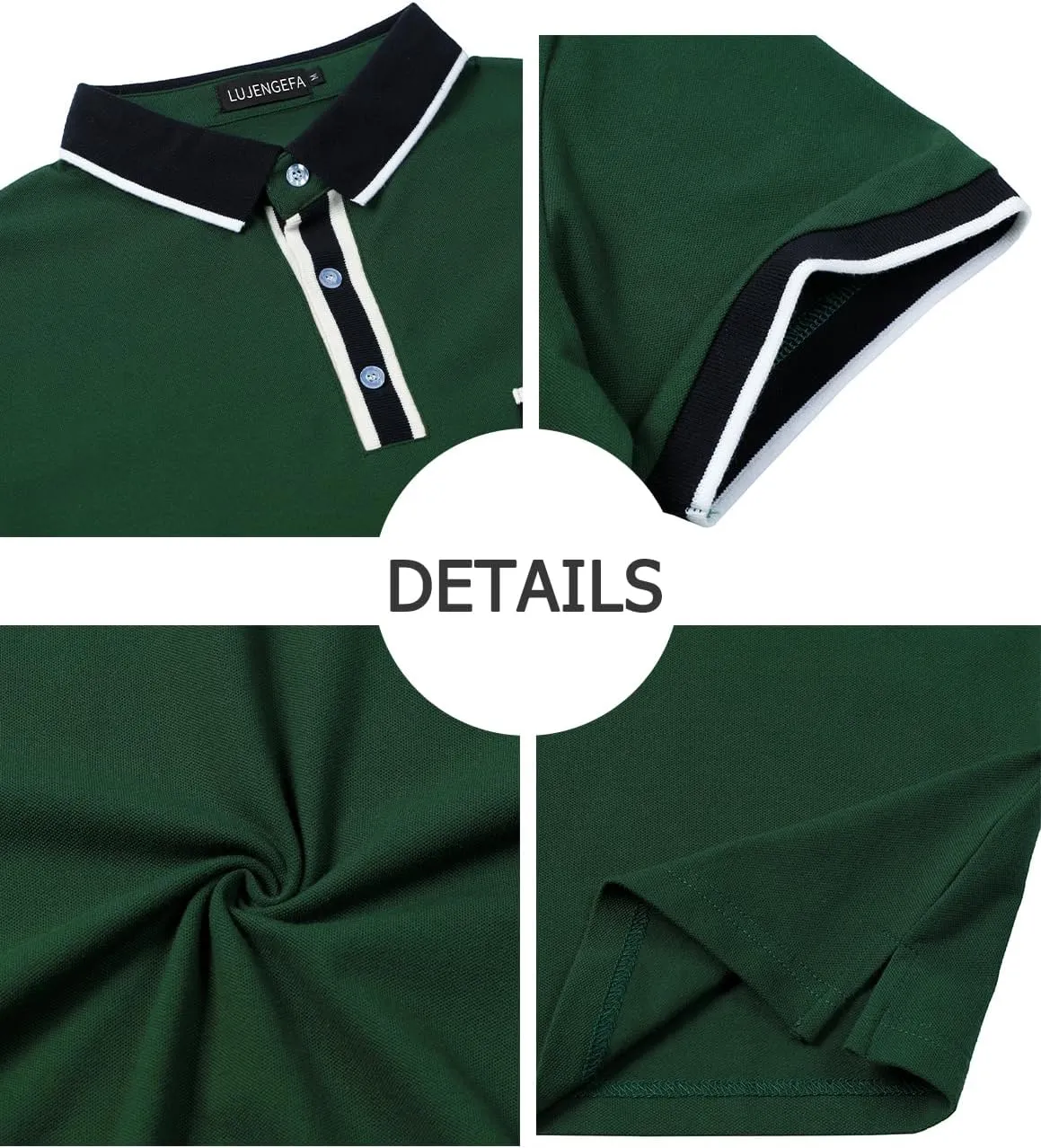 Men's Polo Shirts Short Sleeve Striped Contrast Collar Golf Polo with Pocket Casual Cotton T Shirts for Men