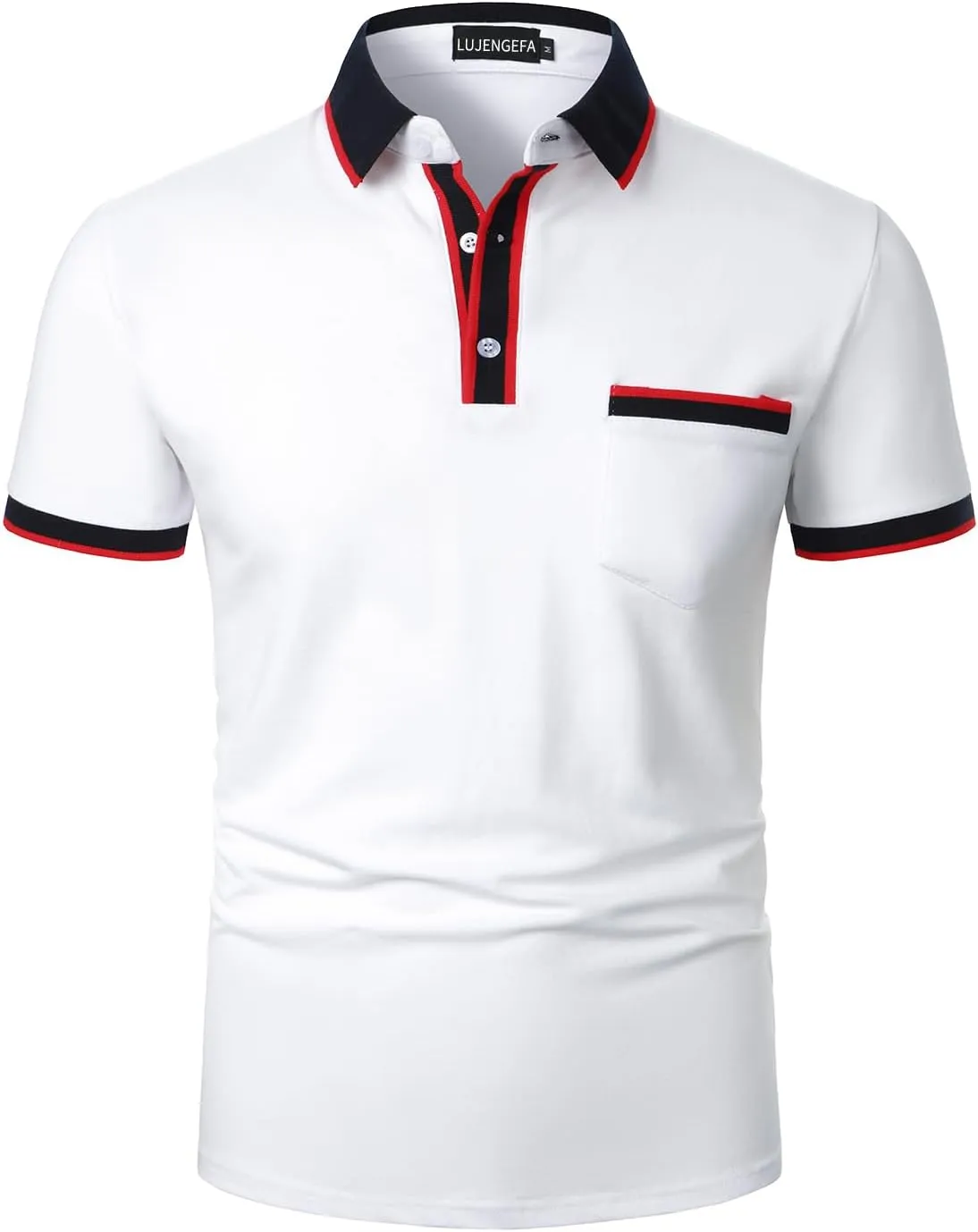 Men's Polo Shirts Short Sleeve Striped Contrast Collar Golf Polo with Pocket Casual Cotton T Shirts for Men
