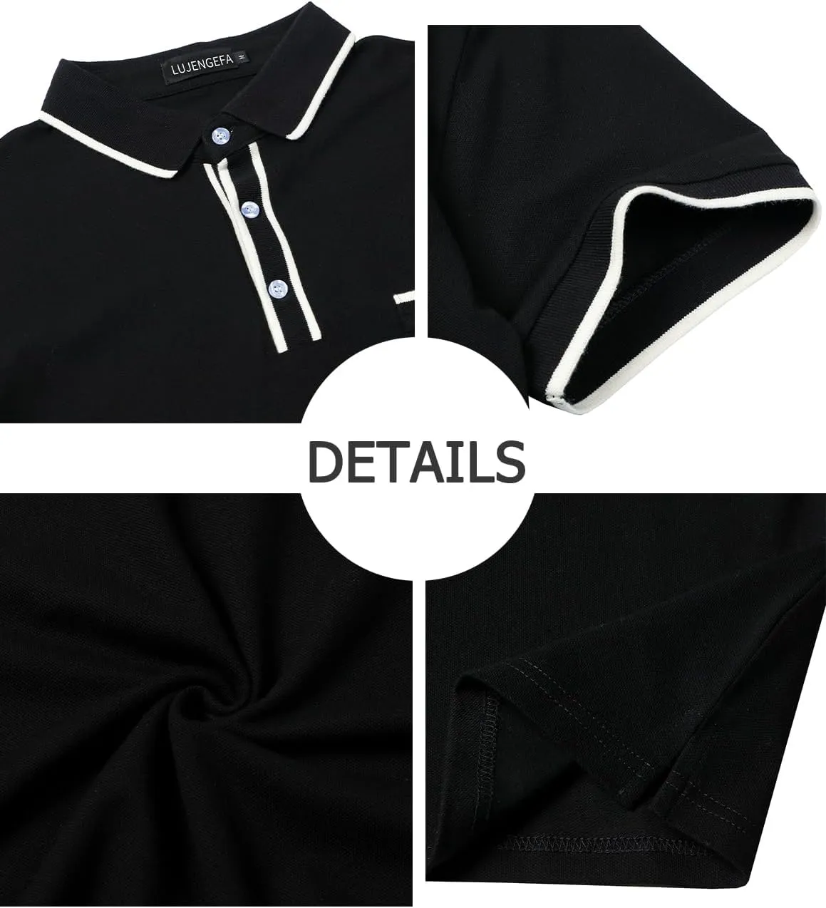 Men's Polo Shirts Short Sleeve Striped Contrast Collar Golf Polo with Pocket Casual Cotton T Shirts for Men