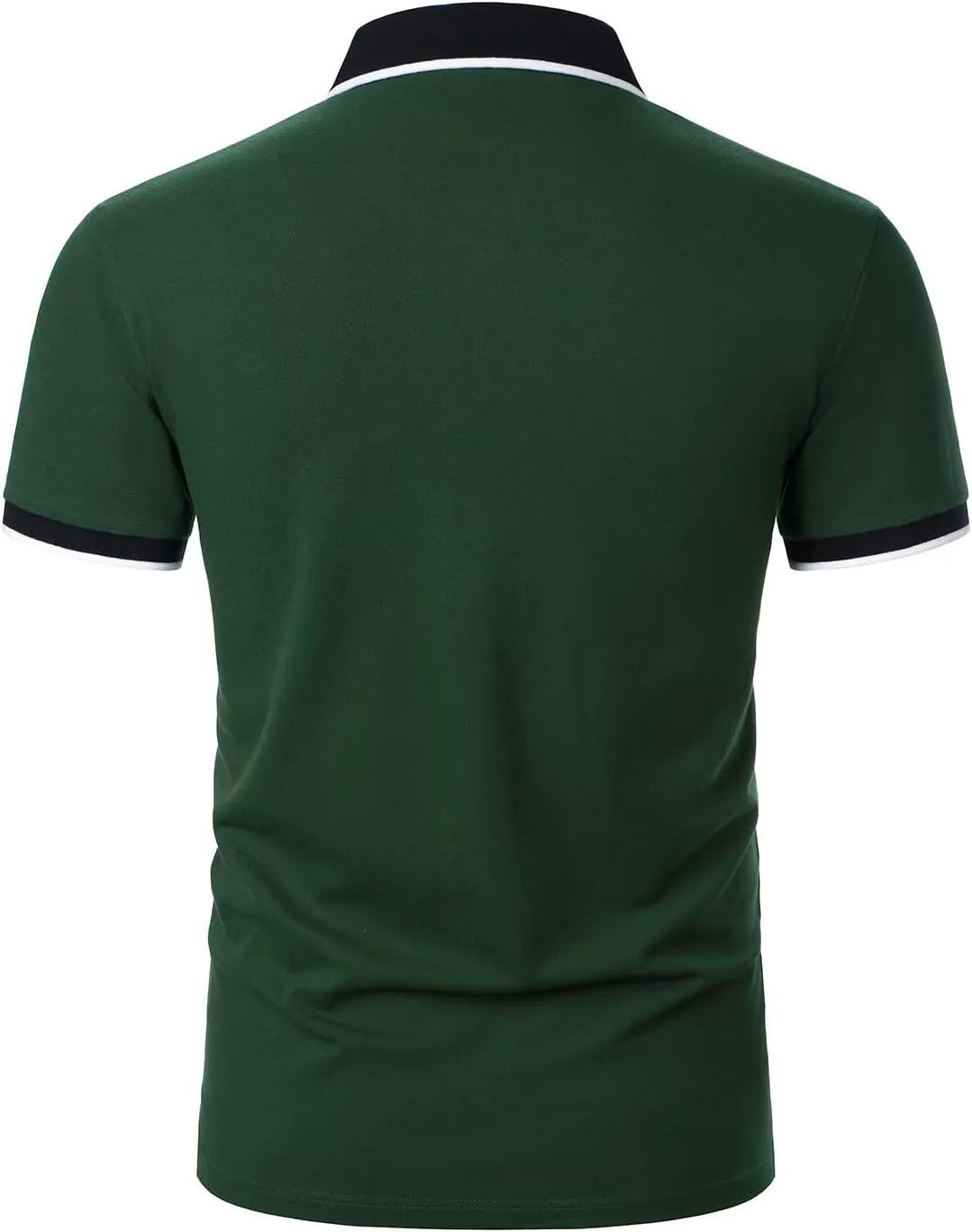 Men's Polo Shirts Short Sleeve Striped Contrast Collar Golf Polo with Pocket Casual Cotton T Shirts for Men