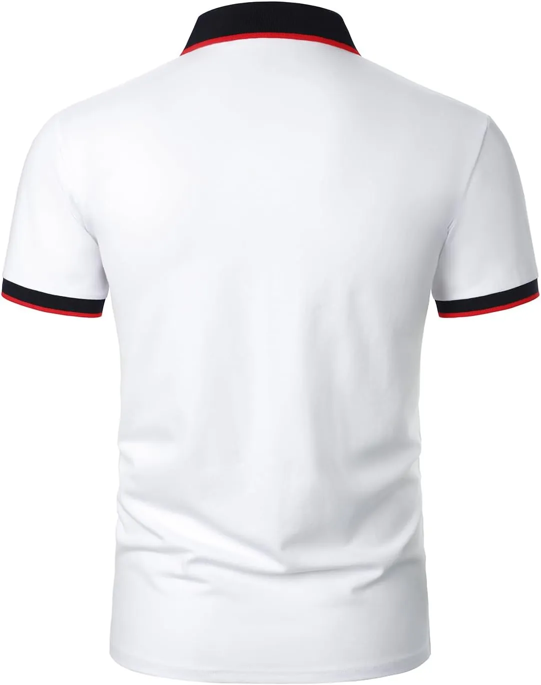 Men's Polo Shirts Short Sleeve Striped Contrast Collar Golf Polo with Pocket Casual Cotton T Shirts for Men