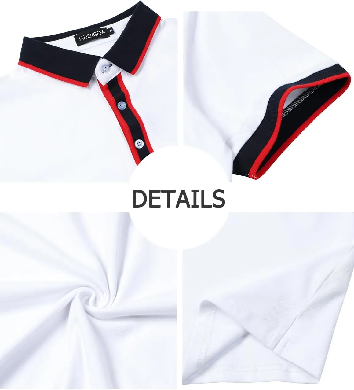 Men's Polo Shirts Short Sleeve Striped Contrast Collar Golf Polo with Pocket Casual Cotton T Shirts for Men
