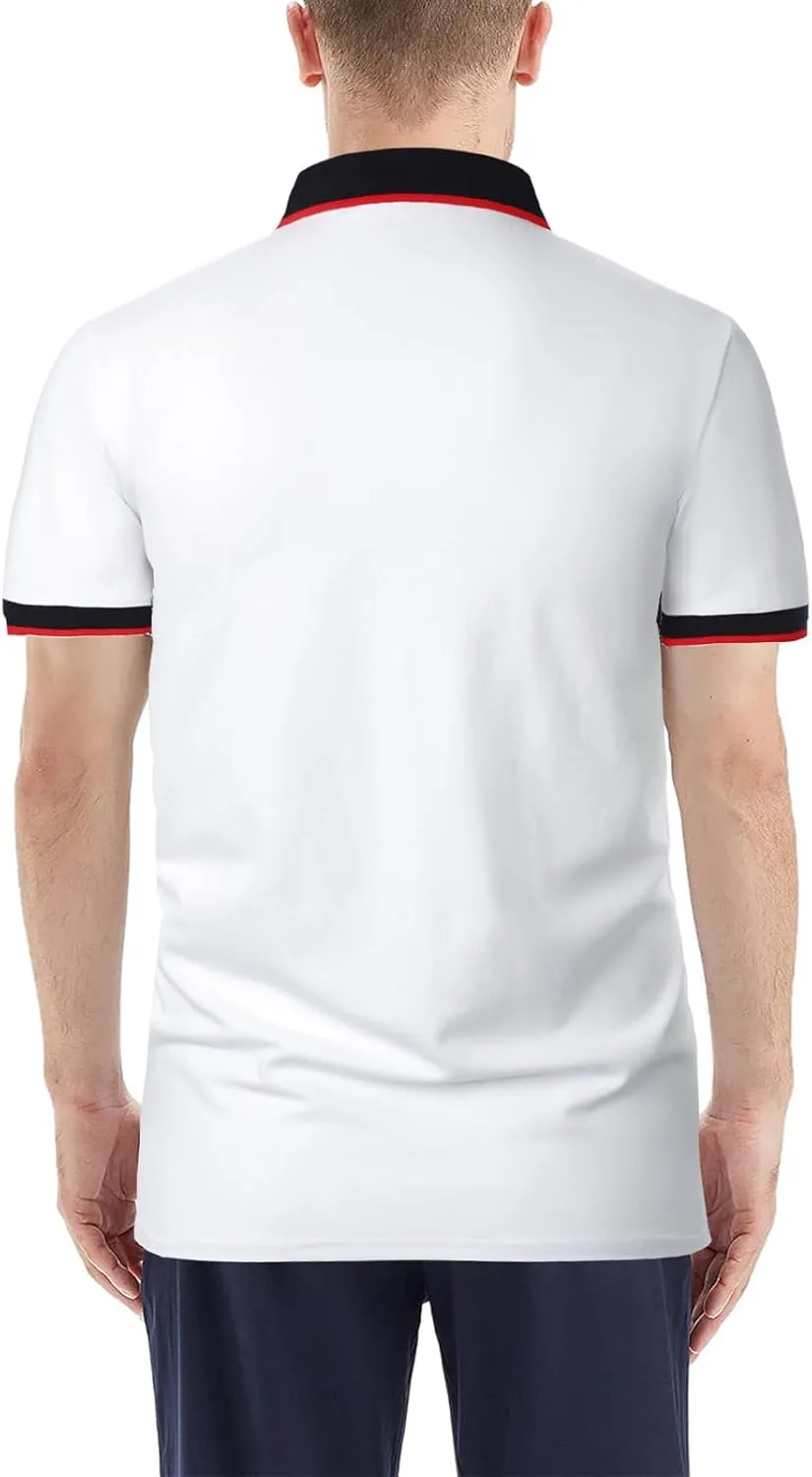 Men's Polo Shirts Short Sleeve Striped Contrast Collar Golf Polo with Pocket Casual Cotton T Shirts for Men