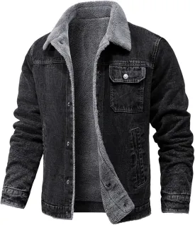 Men's Sherpa Lined Denim Jacket Warm Winter Button Down Classy Casual Trucker Denim Padded Jacket for Men