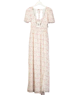 NA-KD White Floral Open Back Maxi Dress UK 10