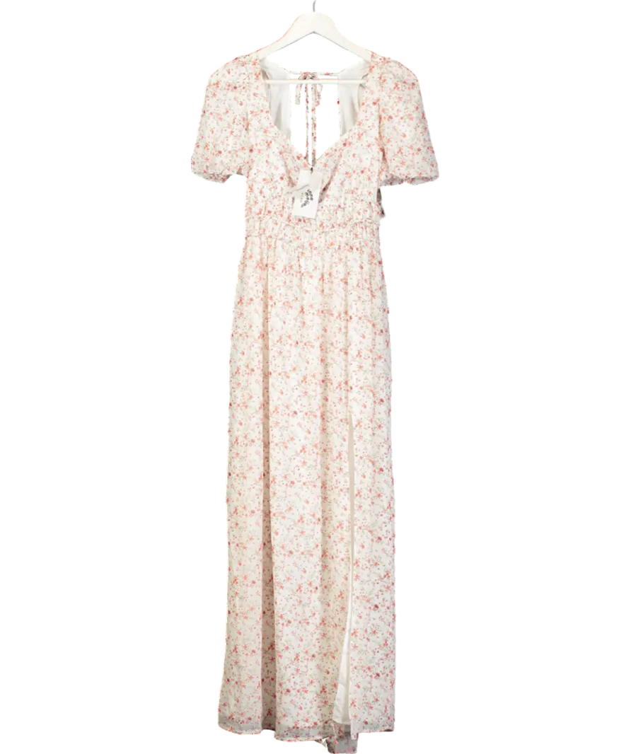 NA-KD White Floral Open Back Maxi Dress UK 10
