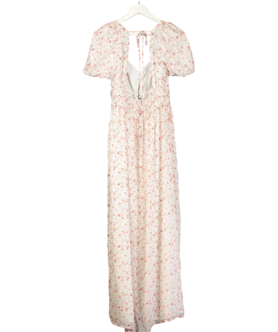 NA-KD White Floral Open Back Maxi Dress UK 10
