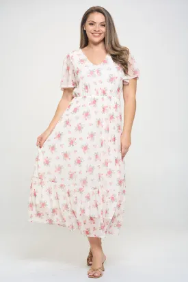 Plus V-Neck Mesh Maxi Floral Dress 7923