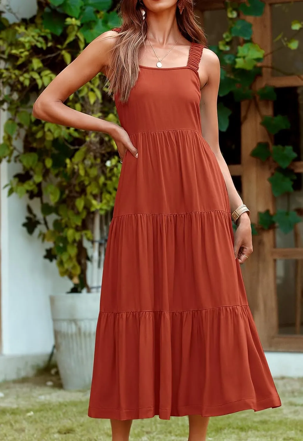 PRETTYGARDEN Women's 2025 Sun Dresses Women Summer Casual Flowy Tired Maxi Dress Backless Beach Long Dresses Tank Dress