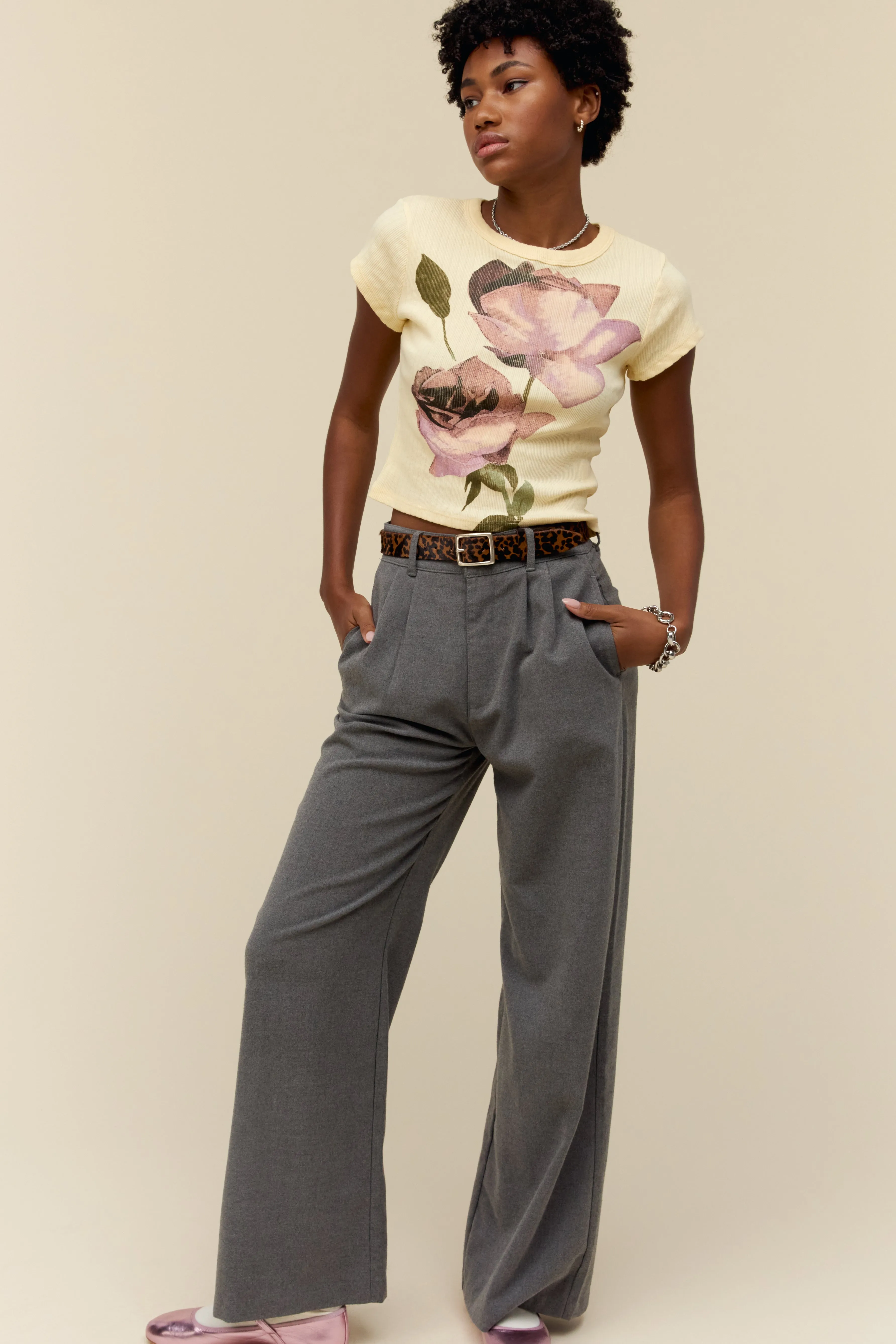 Rose Pointelle Tee in Yellow Fizz