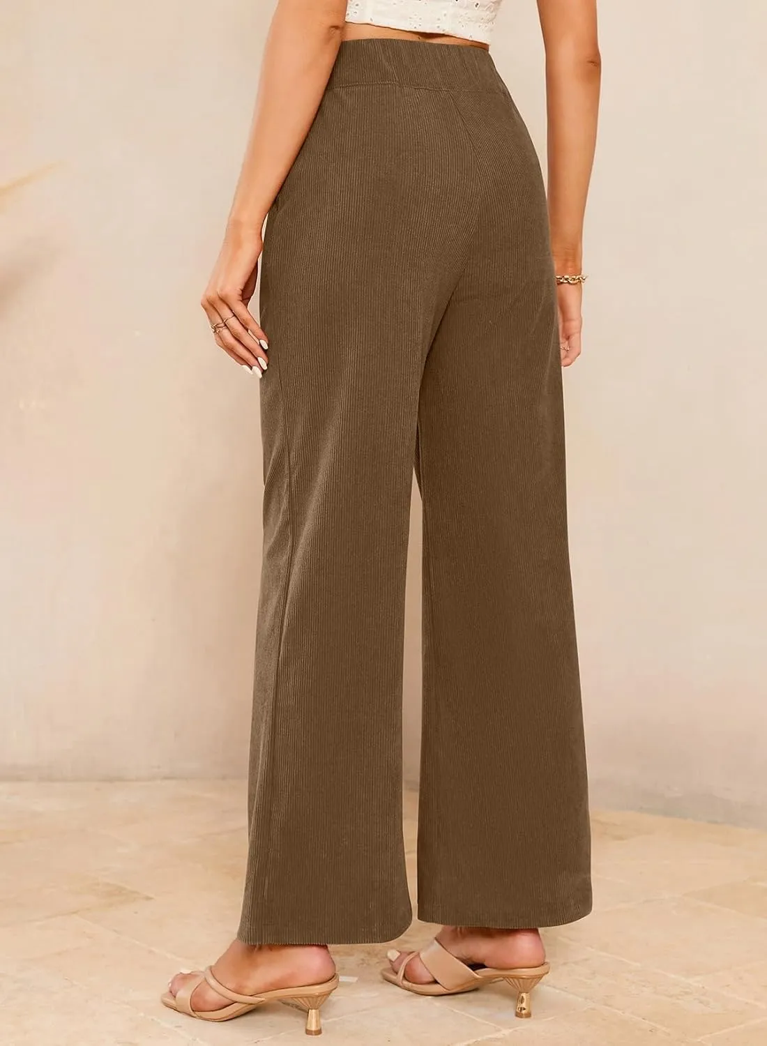 Sidefeel Corduroy Pants for Women 2025 Casual High Waisted Double Buttoned Stretchy Loose Fit Wide Leg Pants with Pockets