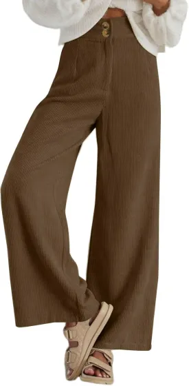 Sidefeel Corduroy Pants for Women 2025 Casual High Waisted Double Buttoned Stretchy Loose Fit Wide Leg Pants with Pockets