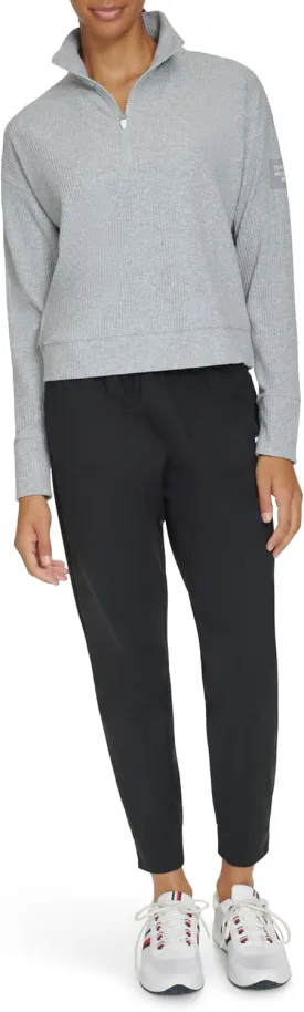 Tommy Hilfiger Women's Thumbhole Cuffs Stand Collar with Half Zip Detail Brushed Rib Mock Neck Pullover