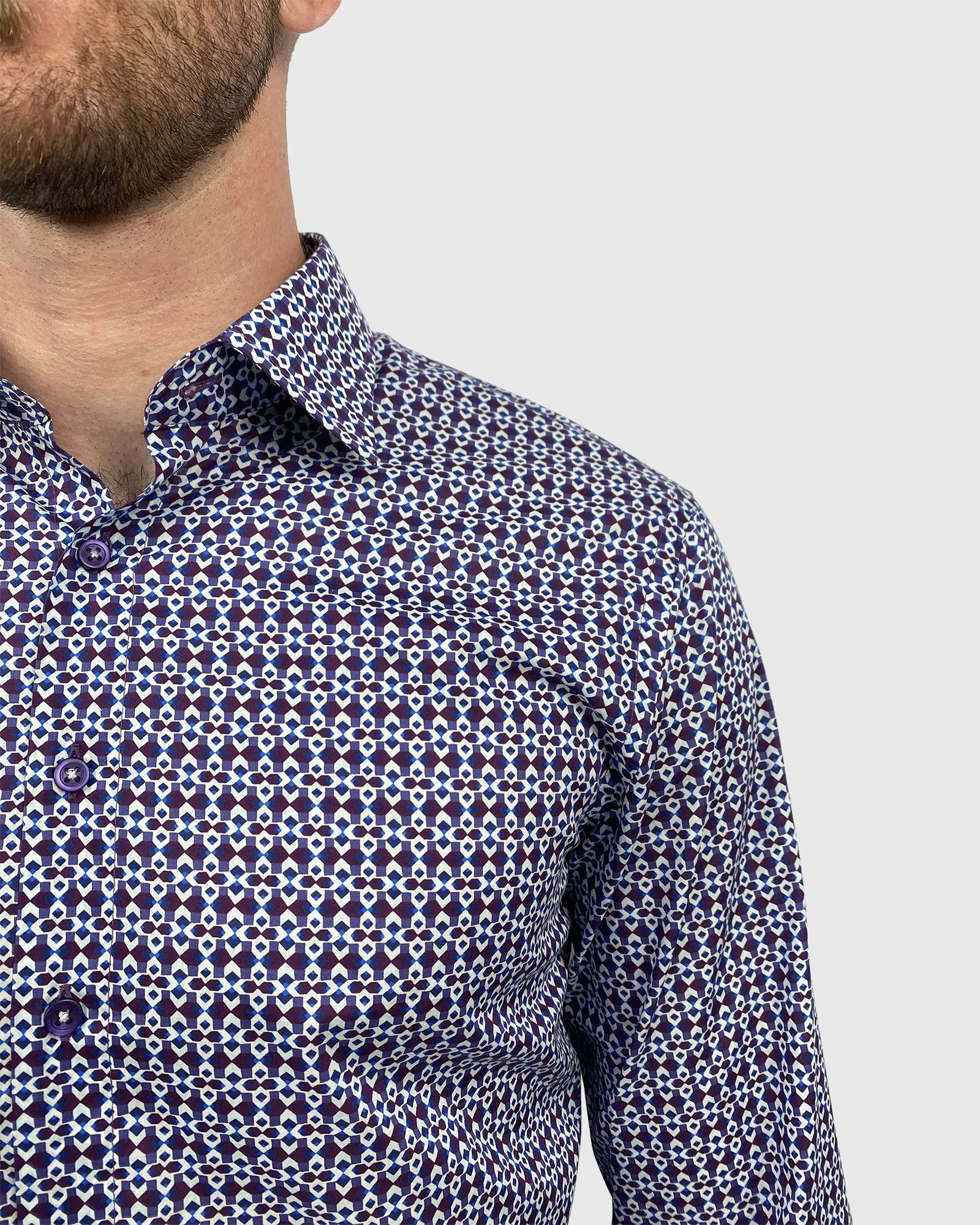 VINCENT & FRANKS S183638123B PURPLE LIBERTY PRINT SLIM SC SHIRT