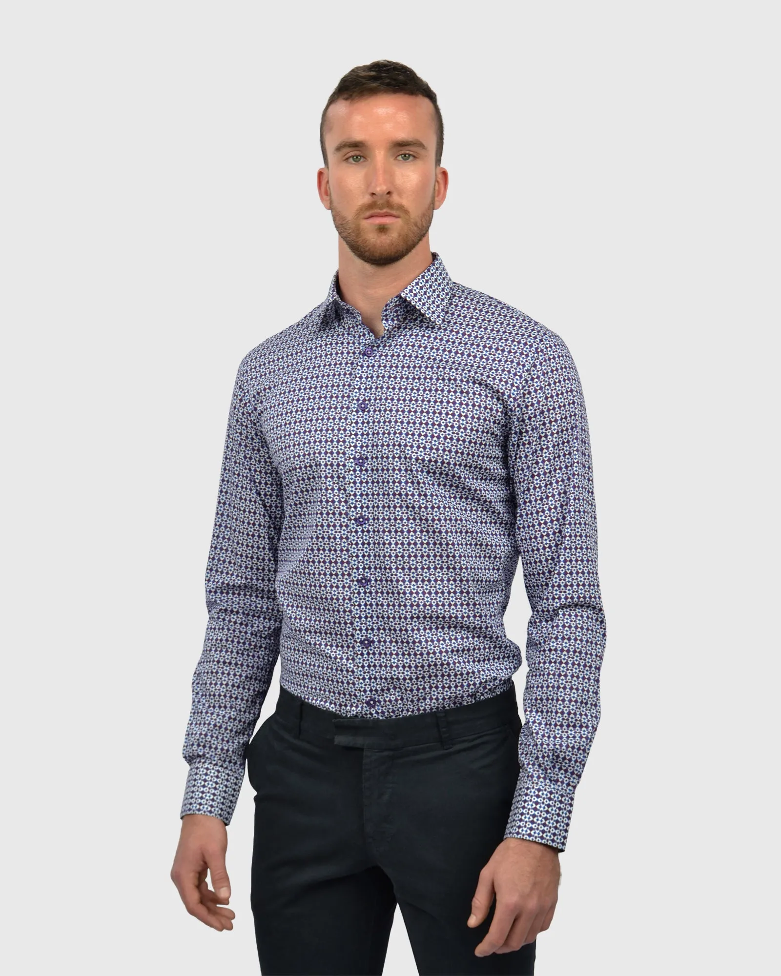VINCENT & FRANKS S183638123B PURPLE LIBERTY PRINT SLIM SC SHIRT